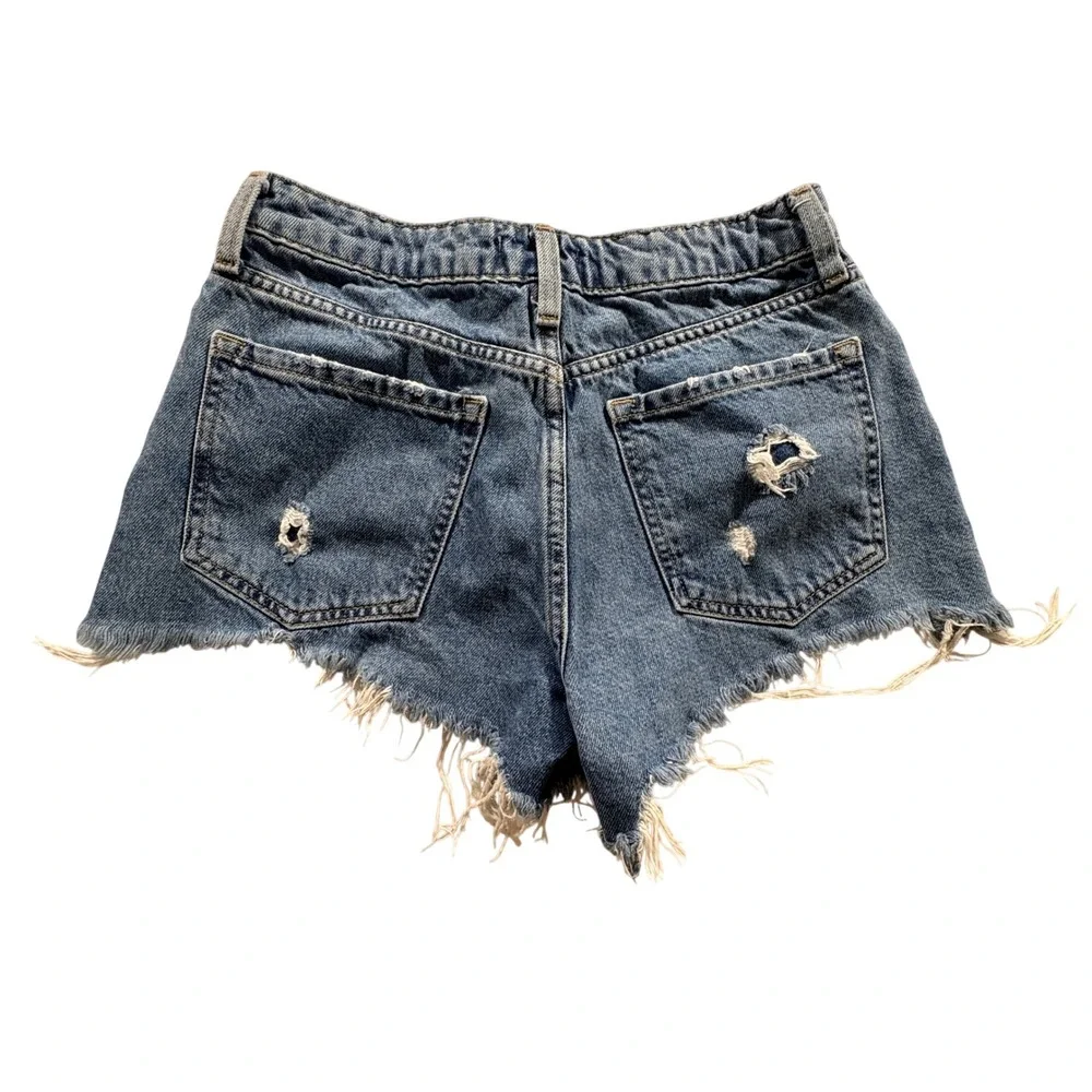 Forever 21 Premium Denim Shorts Womens 25 Blue Distressed High Rise Raw Hem